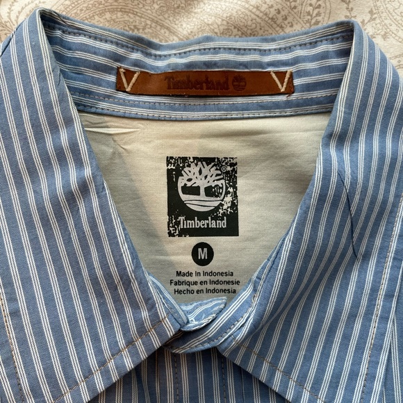 Timberland button down long sleeve shirt blue and white mens medium - Picture 2 of 9